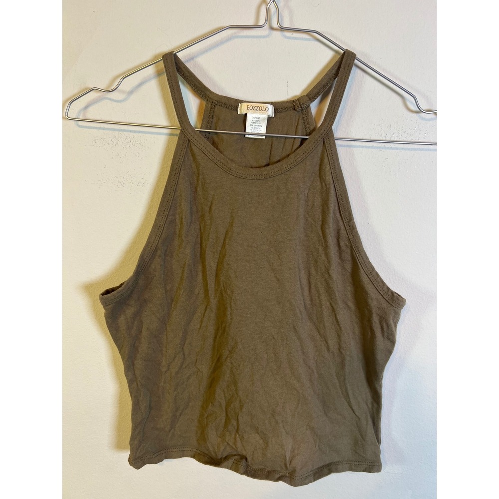 Bozzolo Womens Tank Top High Neck Cotton Spandex Olive Green Large